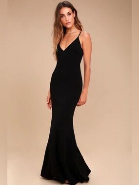Lulus Infinite Glory Black V-Neck Mermaid Maxi Dress Sheath Bridesmaid Prom Gown